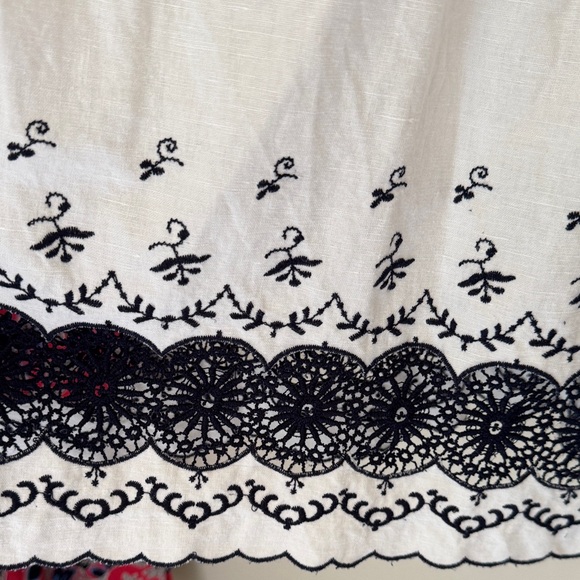 J. Crew Women's White dress with Navy Embroidery Cotton & Linen Blend Sz 2 - Picture 5 of 9